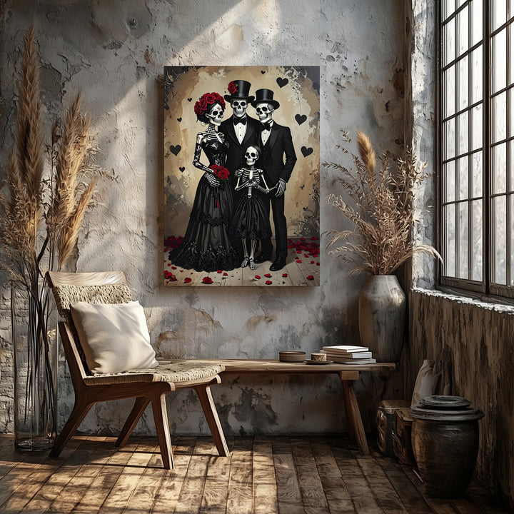 Halloween Skeleton Family Portrait Canvas – Gothic Vintage Style Wall Art - Gifitto