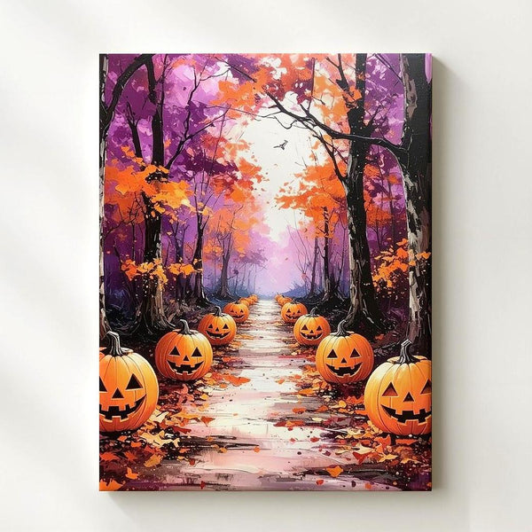 Whimsical Halloween Path Canvas – Glowing Jack-o’-Lanterns & Arching Trees - Gifitto