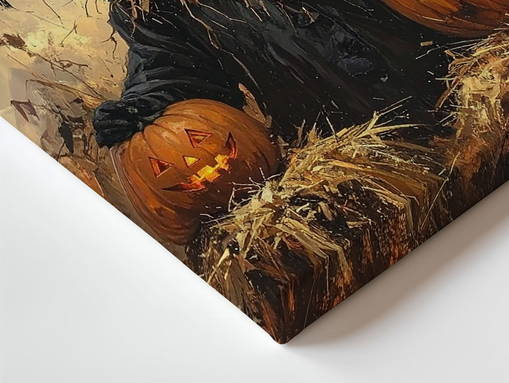 Pumpkin-Head Scarecrow Canvas – Rustic Halloween Straw & Jack-o’-Lantern Art - Gifitto