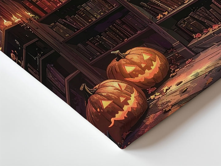 Haunted Library Canvas – Gothic Halloween Pumpkin & Book Art - Gifitto