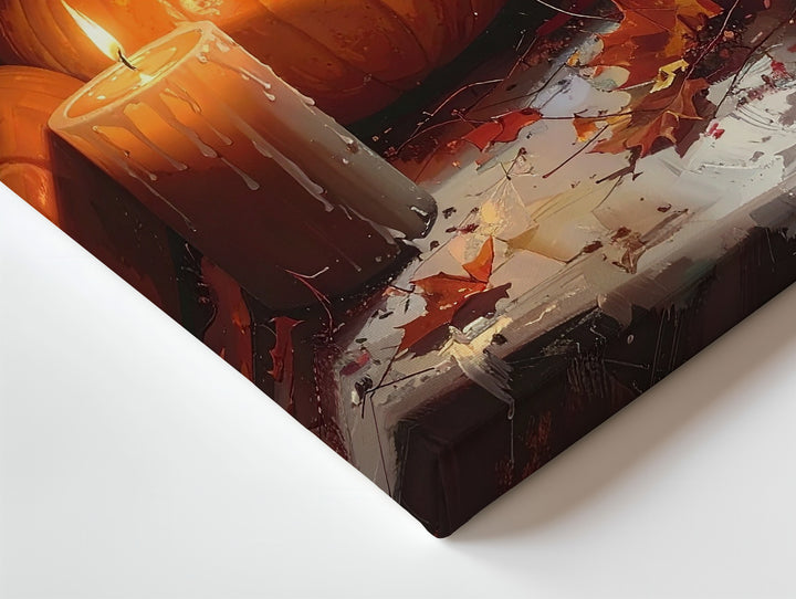 Festive Halloween Still Life Canvas – Pumpkins, Black Candles & Autumn Leaves - Gifitto