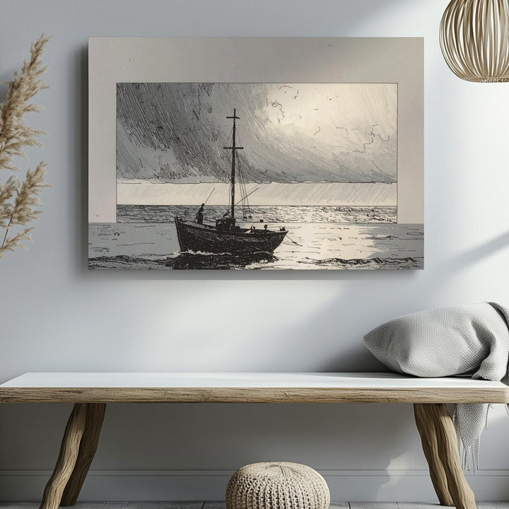 Faithful Journey Canvas – Hand-Drawn Fishing Boat with Cross Sail - Gifitto