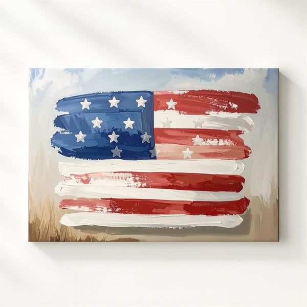 Hand-Painted Abstract Flag Canvas – Rustic Brushstroke Americana Wall Art - Gifitto