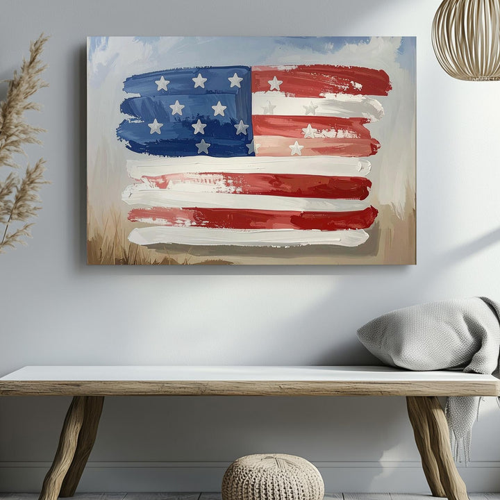 Hand-Painted Abstract Flag Canvas – Rustic Brushstroke Americana Wall Art - Gifitto