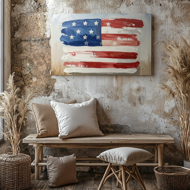 Hand-Painted Abstract Flag Canvas – Rustic Brushstroke Americana Wall Art - Gifitto