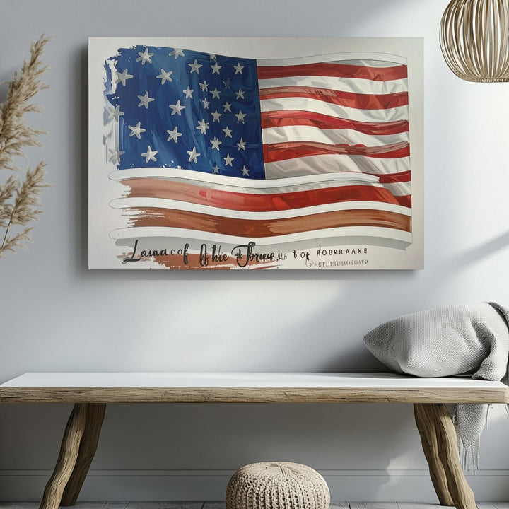Brushstroke American Flag Canvas – “Land of the Free” Patriotic Tribute Wall Art - Gifitto