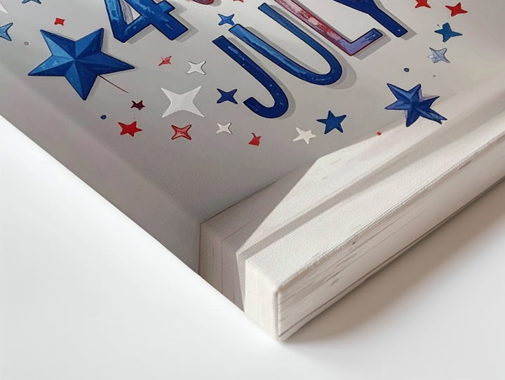 Happy 4th of July Script Canvas – Playful Patriotic Wall Art with Stars - Gifitto