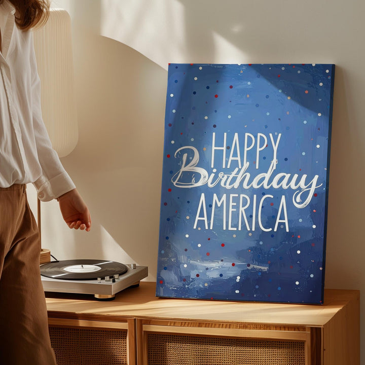 Happy Birthday America Canvas – Festive 4th of July Confetti Wall Art - Gifitto