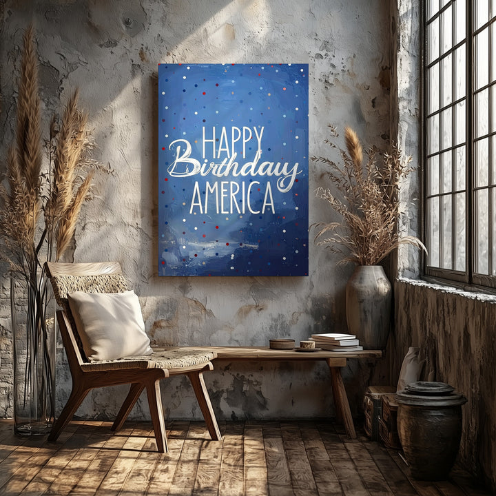 Happy Birthday America Canvas – Festive 4th of July Confetti Wall Art - Gifitto