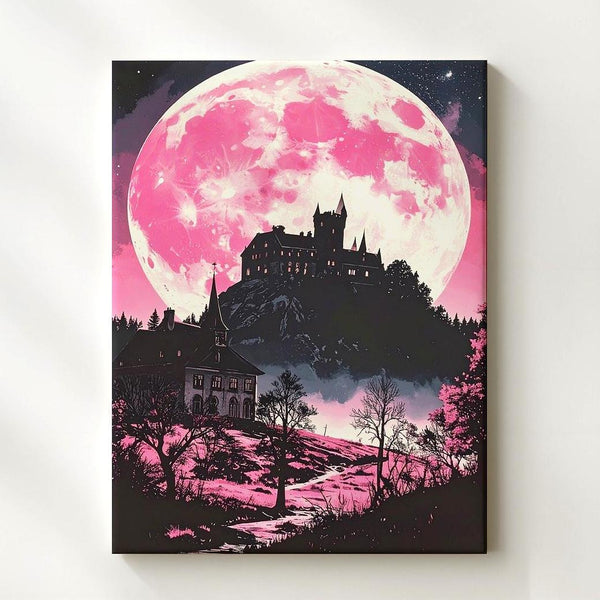 Haunted Castle Canvas – Pink Moon Fairy Tale Folklore Art - Gifitto