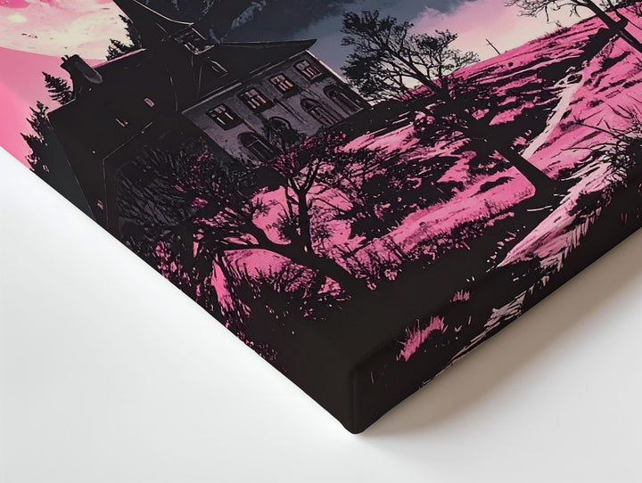 Haunted Castle Canvas – Pink Moon Fairy Tale Folklore Art - Gifitto