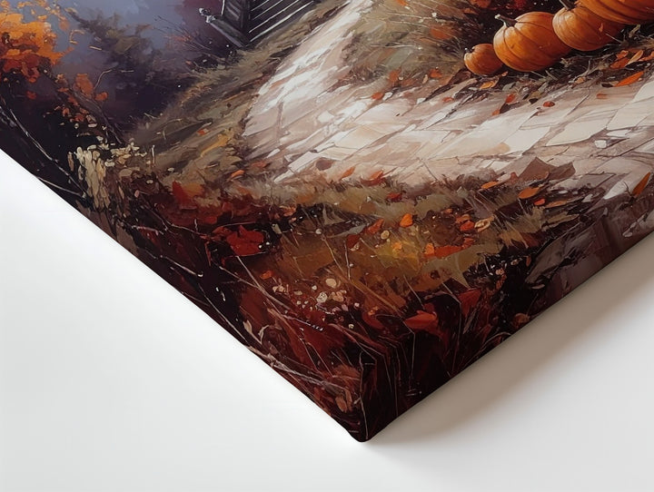 Haunted Chapel Autumn Path Canvas – Moody Halloween Landscape Wall Art - Gifitto