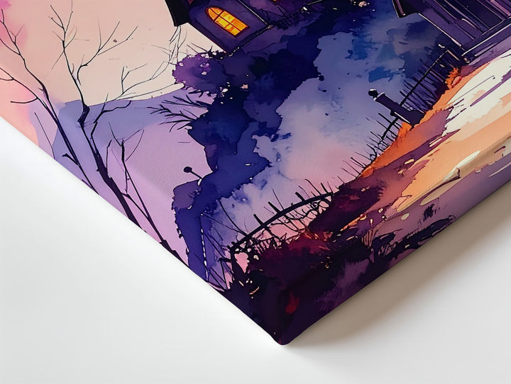 Haunted Hilltop Chapel Canvas – Dreamy Halloween Moon & Bats Art - Gifitto