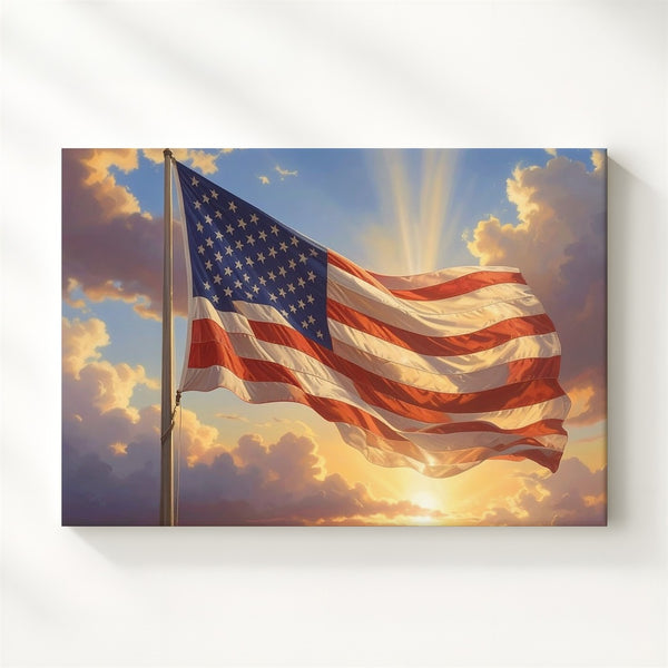 Glowing American Flag Canvas – Sunlit Symbol of Strength & Patriotism - Gifitto
