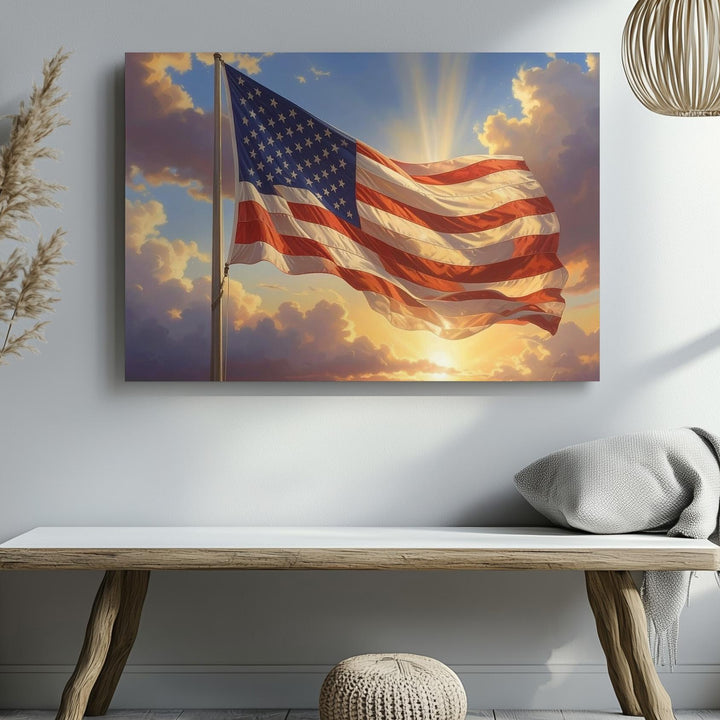 Glowing American Flag Canvas – Sunlit Symbol of Strength & Patriotism - Gifitto