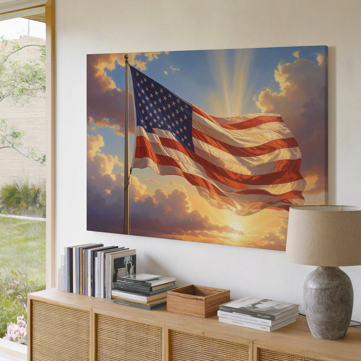 Glowing American Flag Canvas – Sunlit Symbol of Strength & Patriotism - Gifitto