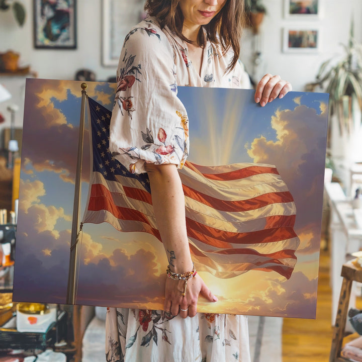 Glowing American Flag Canvas – Sunlit Symbol of Strength & Patriotism - Gifitto