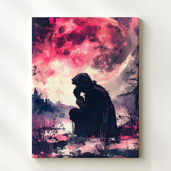 Crimson Moon Prayer Canvas – Gothic Mystic Halloween Wall Art - Gifitto