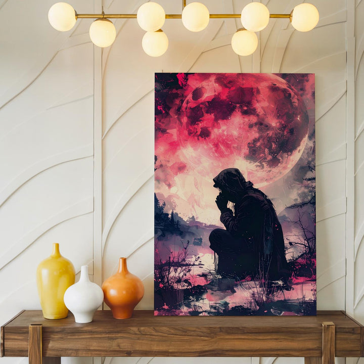 Crimson Moon Prayer Canvas – Gothic Mystic Halloween Wall Art - Gifitto
