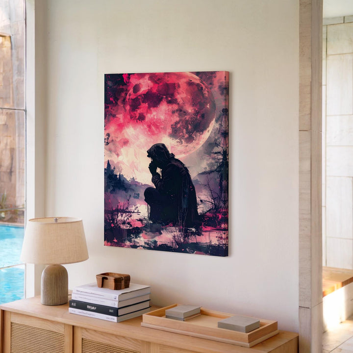 Crimson Moon Prayer Canvas – Gothic Mystic Halloween Wall Art - Gifitto