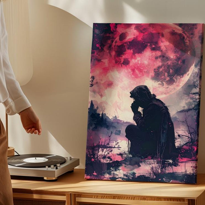 Crimson Moon Prayer Canvas – Gothic Mystic Halloween Wall Art - Gifitto