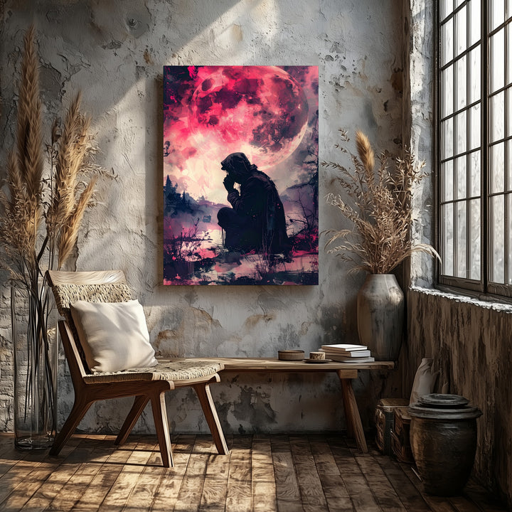 Crimson Moon Prayer Canvas – Gothic Mystic Halloween Wall Art - Gifitto