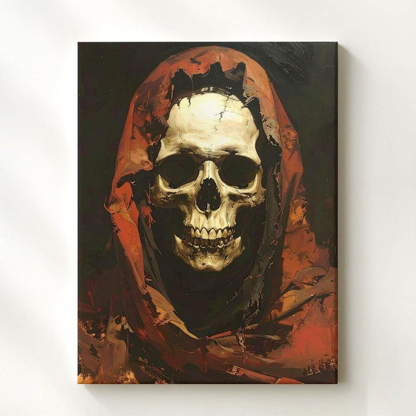 Hooded Skull Figure Canvas – Dark Crimson Grim Reaper Portrait Art - Gifitto