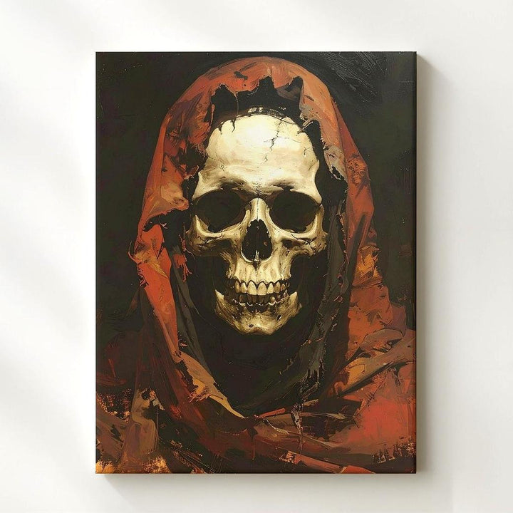 Hooded Skull Figure Canvas – Dark Crimson Grim Reaper Portrait Art - Gifitto