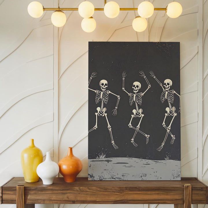 Dancing Skeletons Canvas – Playful Halloween & Día de los Muertos Wall Art - Gifitto