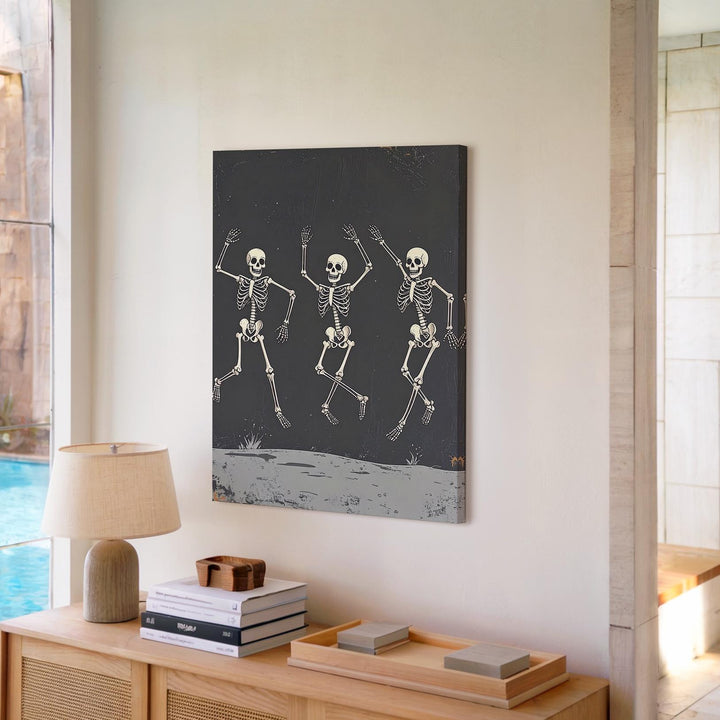 Dancing Skeletons Canvas – Playful Halloween & Día de los Muertos Wall Art - Gifitto