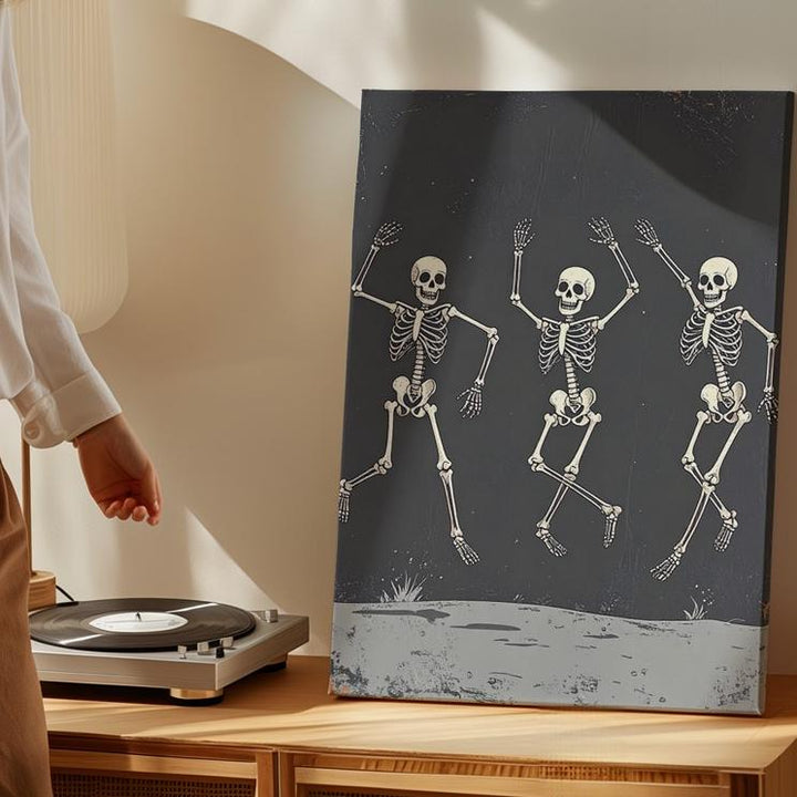 Dancing Skeletons Canvas – Playful Halloween & Día de los Muertos Wall Art - Gifitto