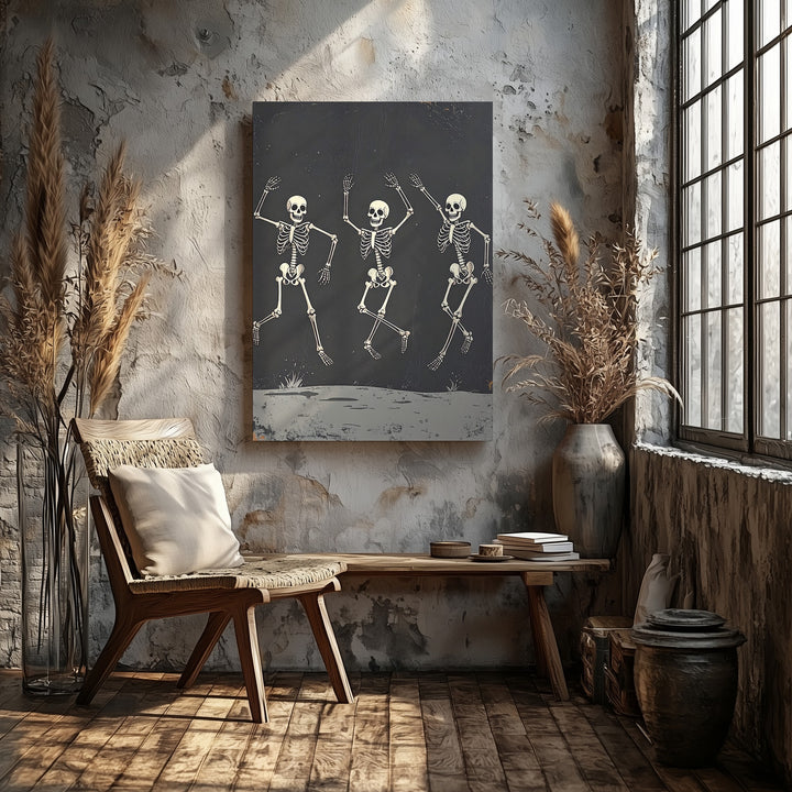 Dancing Skeletons Canvas – Playful Halloween & Día de los Muertos Wall Art - Gifitto