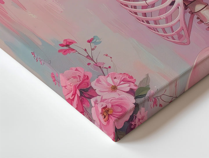 Ballet Skeleton Canvas – Pastel Pink Floral Halloween Wall Art - Gifitto