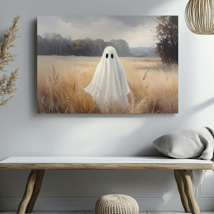 Field Ghost Canvas – Minimalist Spirit in Golden Grasses - Gifitto