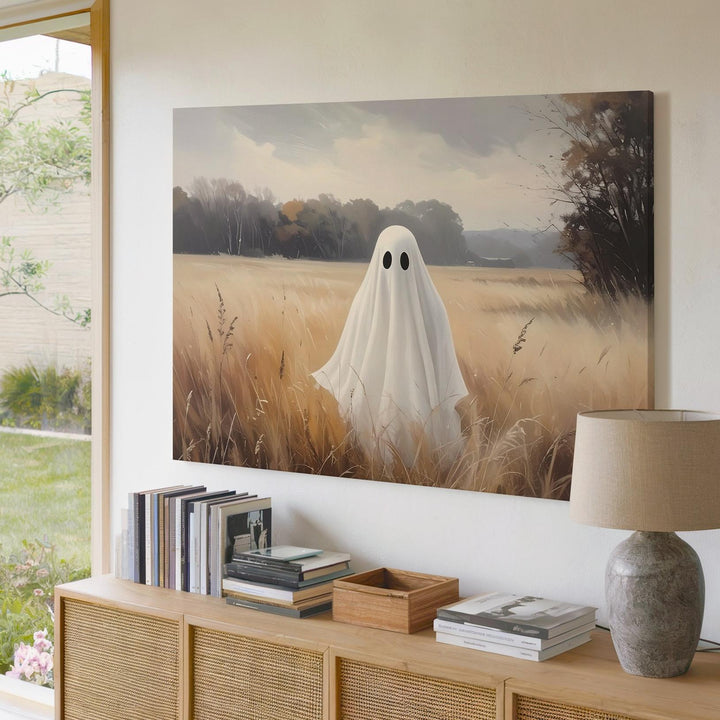 Field Ghost Canvas – Minimalist Spirit in Golden Grasses - Gifitto