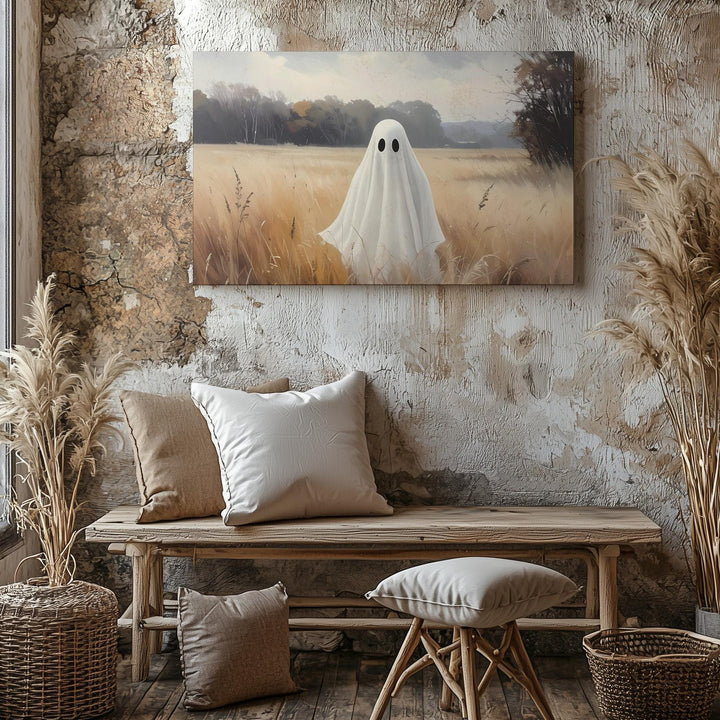Field Ghost Canvas – Minimalist Spirit in Golden Grasses - Gifitto