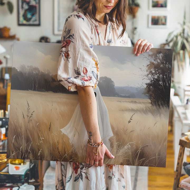 Field Ghost Canvas – Minimalist Spirit in Golden Grasses - Gifitto