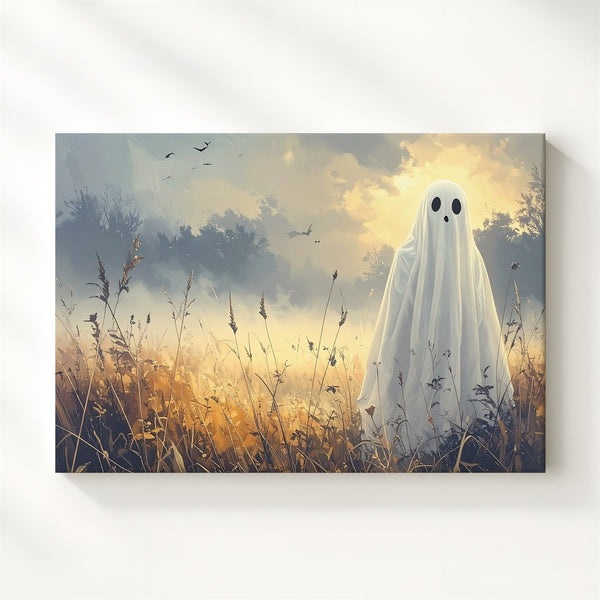 Autumn Ghost in Wheat Field Canvas – Haunting Halloween Dusk Print - Gifitto