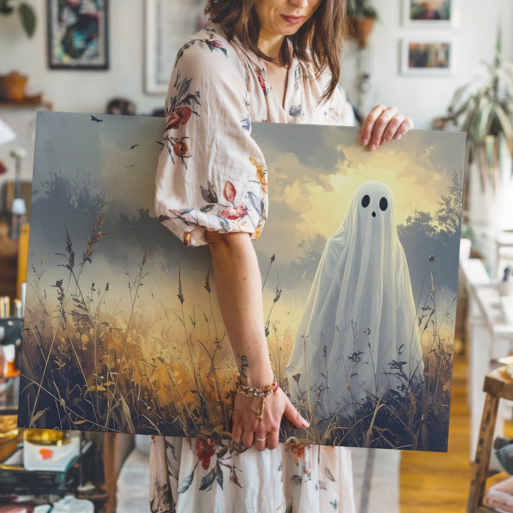 Autumn Ghost in Wheat Field Canvas – Haunting Halloween Dusk Print - Gifitto