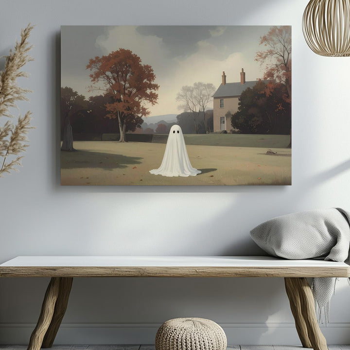 Bittersweet Haunting Canvas – Gentle Ghost Near Autumn Estate - Gifitto