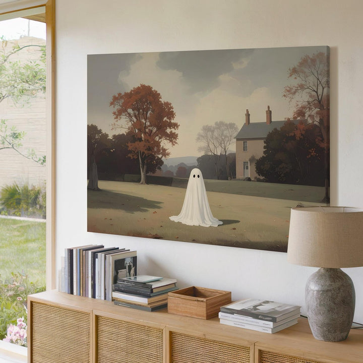 Bittersweet Haunting Canvas – Gentle Ghost Near Autumn Estate - Gifitto