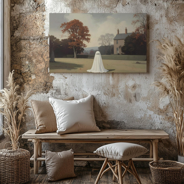 Bittersweet Haunting Canvas – Gentle Ghost Near Autumn Estate - Gifitto