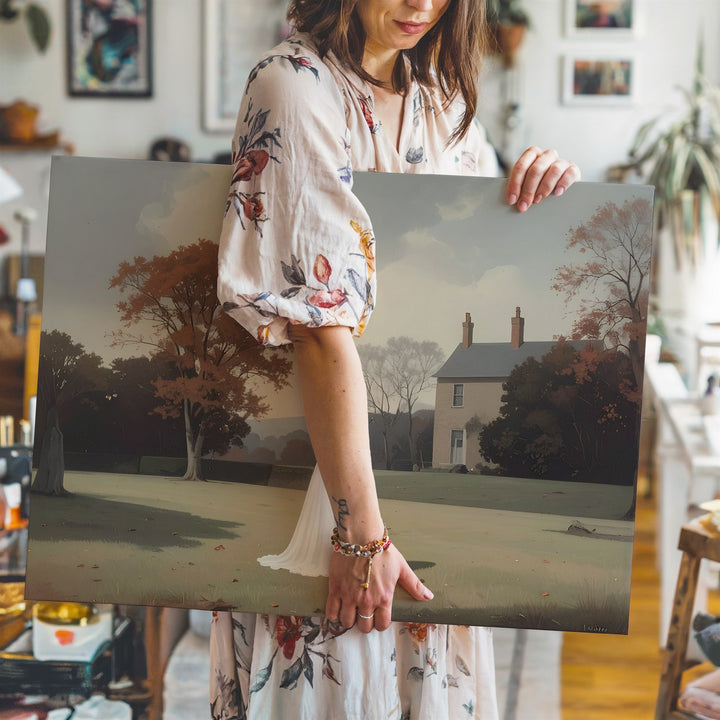 Bittersweet Haunting Canvas – Gentle Ghost Near Autumn Estate - Gifitto