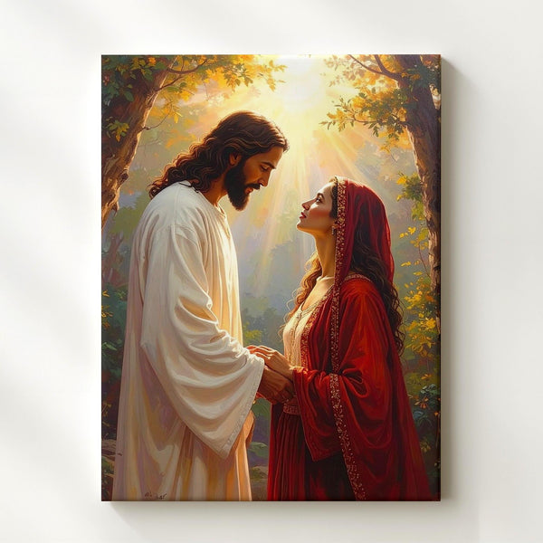 Jesus and Woman Walking Canvas – Serene Christian Wall Art of Guidance, Love, and Sacred Journey - Gifitto