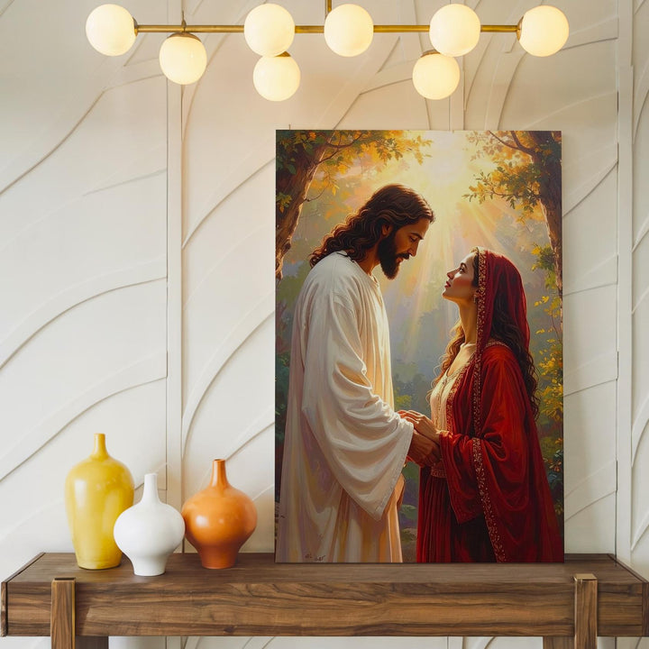 Jesus and Woman Walking Canvas – Serene Christian Wall Art of Guidance, Love, and Sacred Journey - Gifitto
