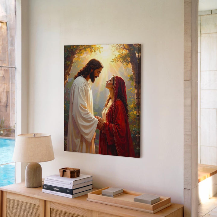 Jesus and Woman Walking Canvas – Serene Christian Wall Art of Guidance, Love, and Sacred Journey - Gifitto