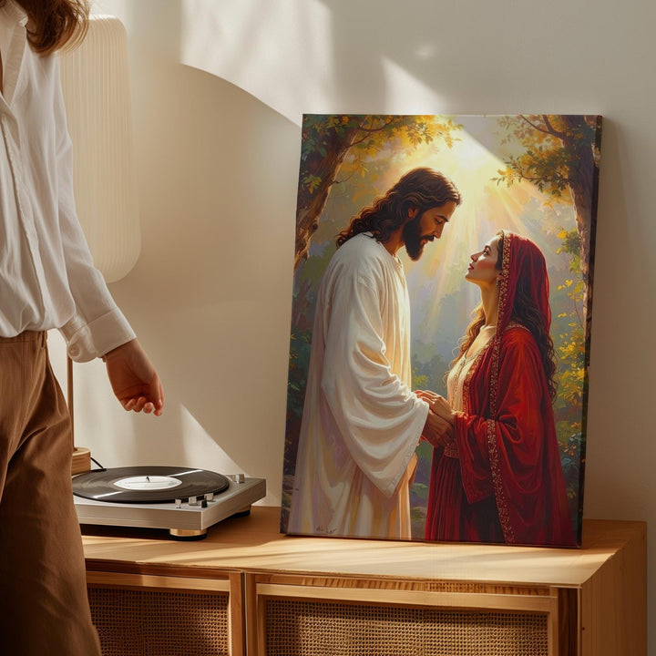 Jesus and Woman Walking Canvas – Serene Christian Wall Art of Guidance, Love, and Sacred Journey - Gifitto