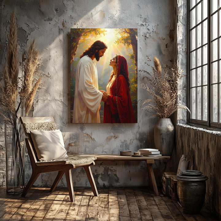 Jesus and Woman Walking Canvas – Serene Christian Wall Art of Guidance, Love, and Sacred Journey - Gifitto
