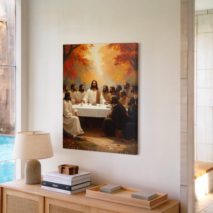 Last Supper Outdoor Canvas – Warm Christian Wall Art of Jesus and Disciples in Autumn Light - Gifitto