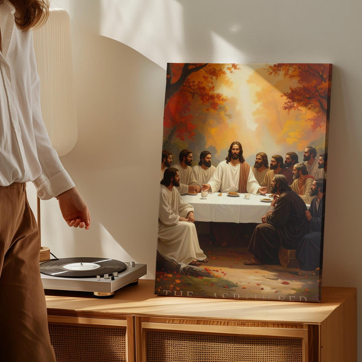 Last Supper Outdoor Canvas – Warm Christian Wall Art of Jesus and Disciples in Autumn Light - Gifitto